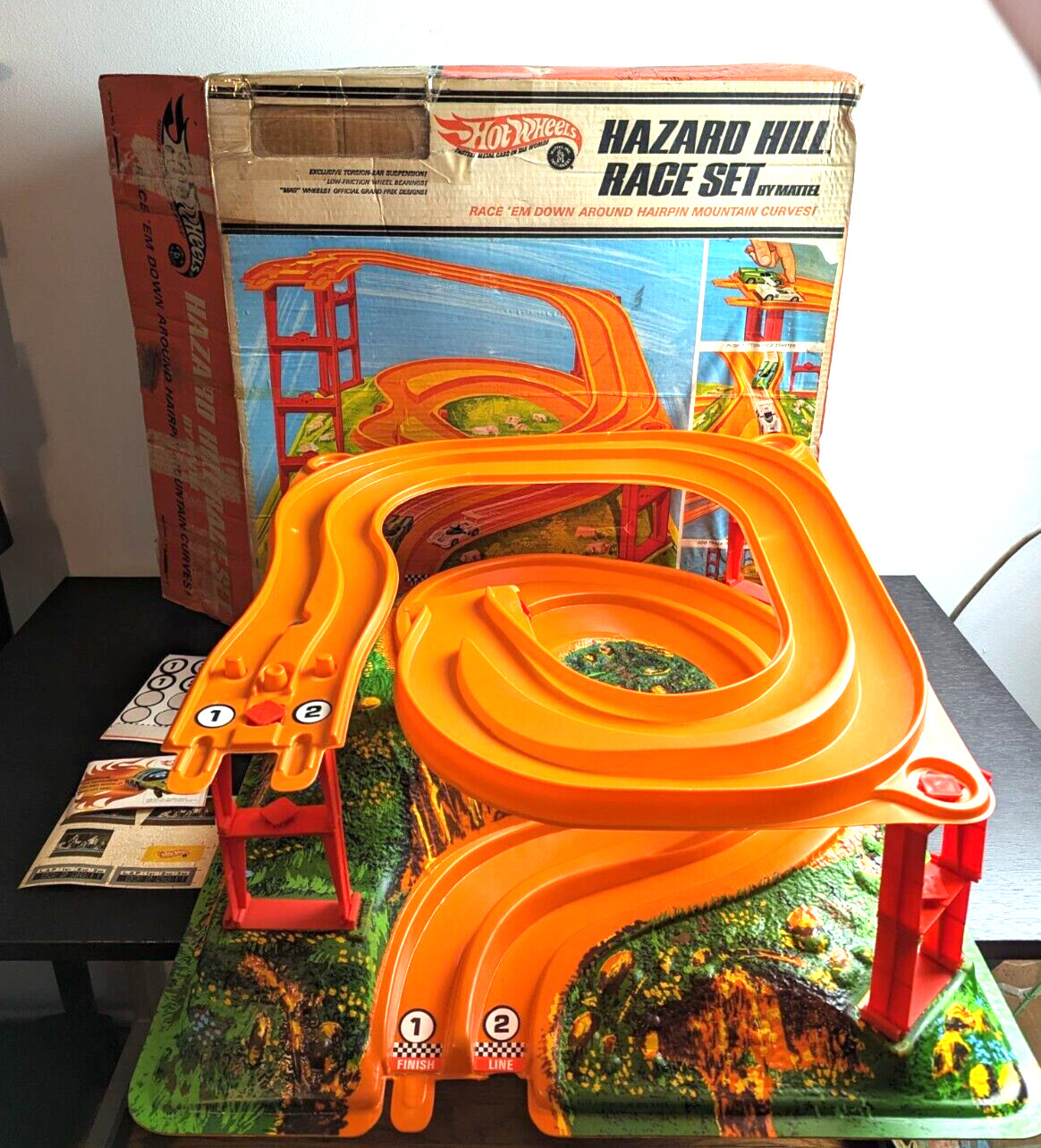 Vintage Hot Wheels Mattel Hazard Hill Race Car Track Set Box 1969 - not complete
