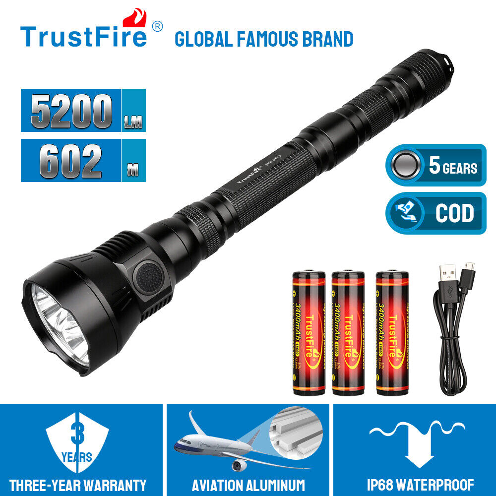 Trustfire Led Tactical Flashlight 5200 Lumens 602 Meter Throw Hunting Hiking