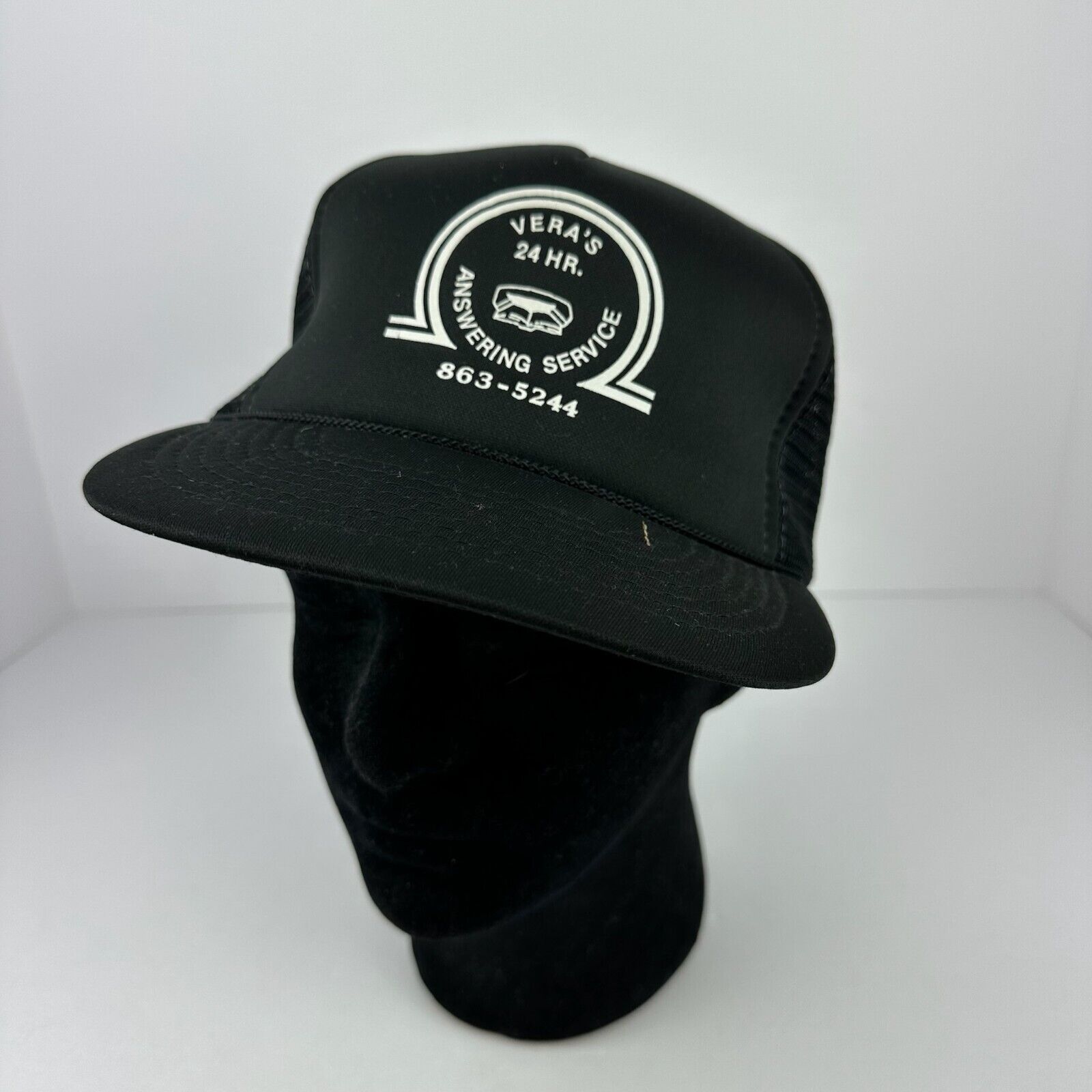 Vintage Trucker Hat Black Snapback Adjustable Hat Veras 24 Hour Answering Servic