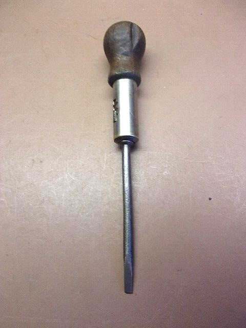 Vintage Clockmaker\'s Small Ratcheting Flathead Screwdriver w/Wood Handle Germany