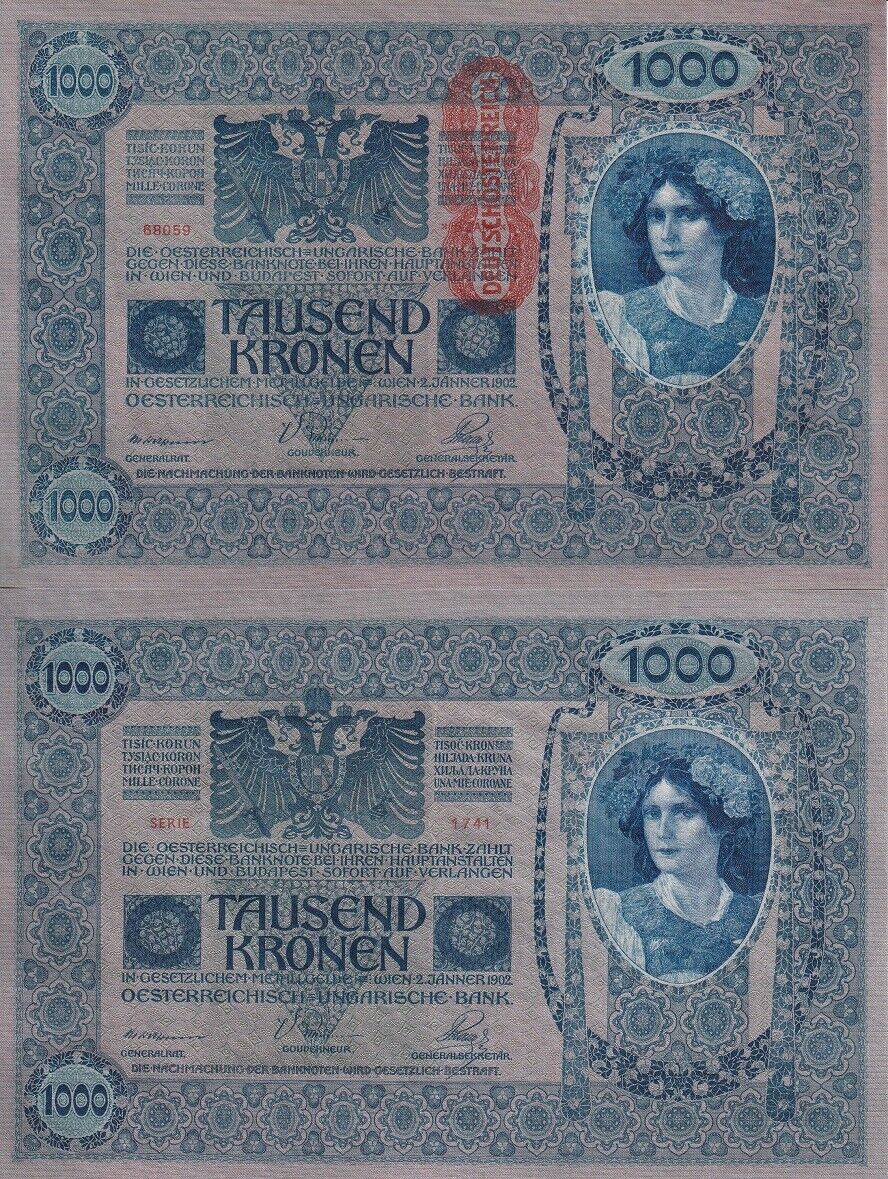 Austria 1000 Kronen 1902 ND 1919 P 59 BIG Size UNC