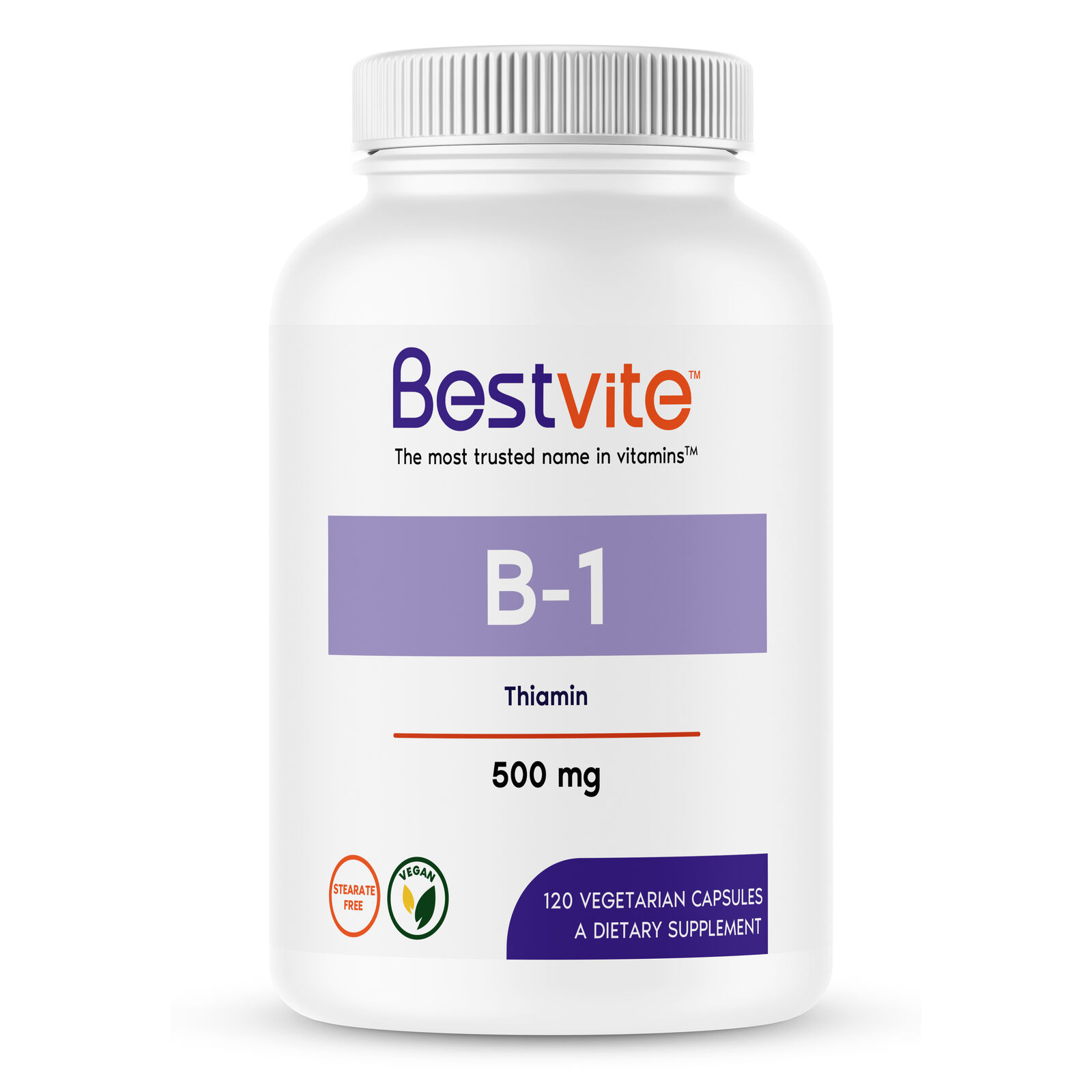 Vitamin B-1 (Thiamin) 500mg (120 Vegetarian Capsules) - No Stearates - Vegan 