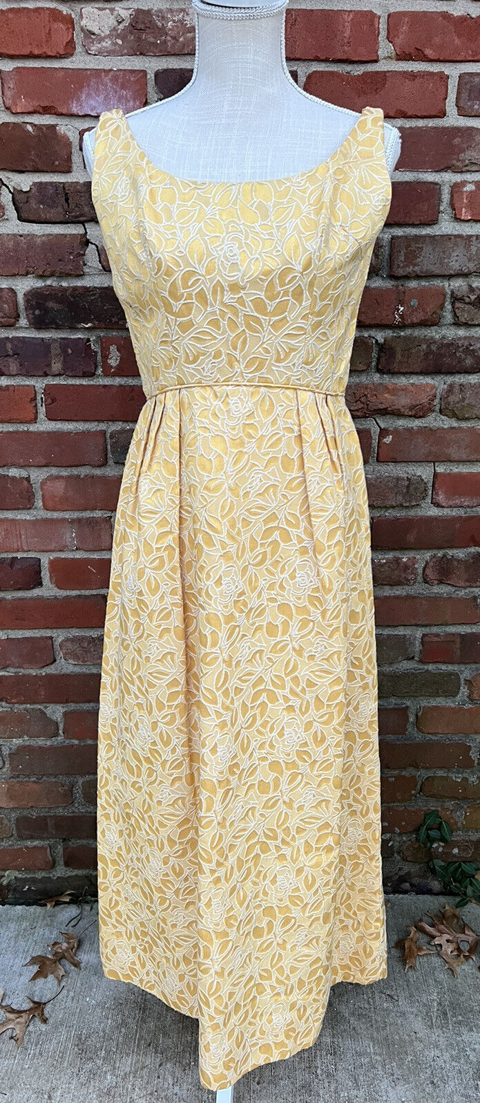 true vintage 60’s Brocade yellow evening dress