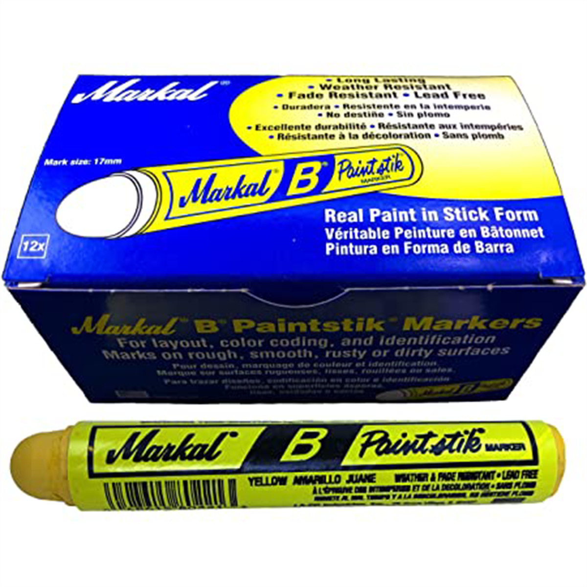 Markal Paintstik B, Yellow Solid Paint Marker (12/box, 144/cs)