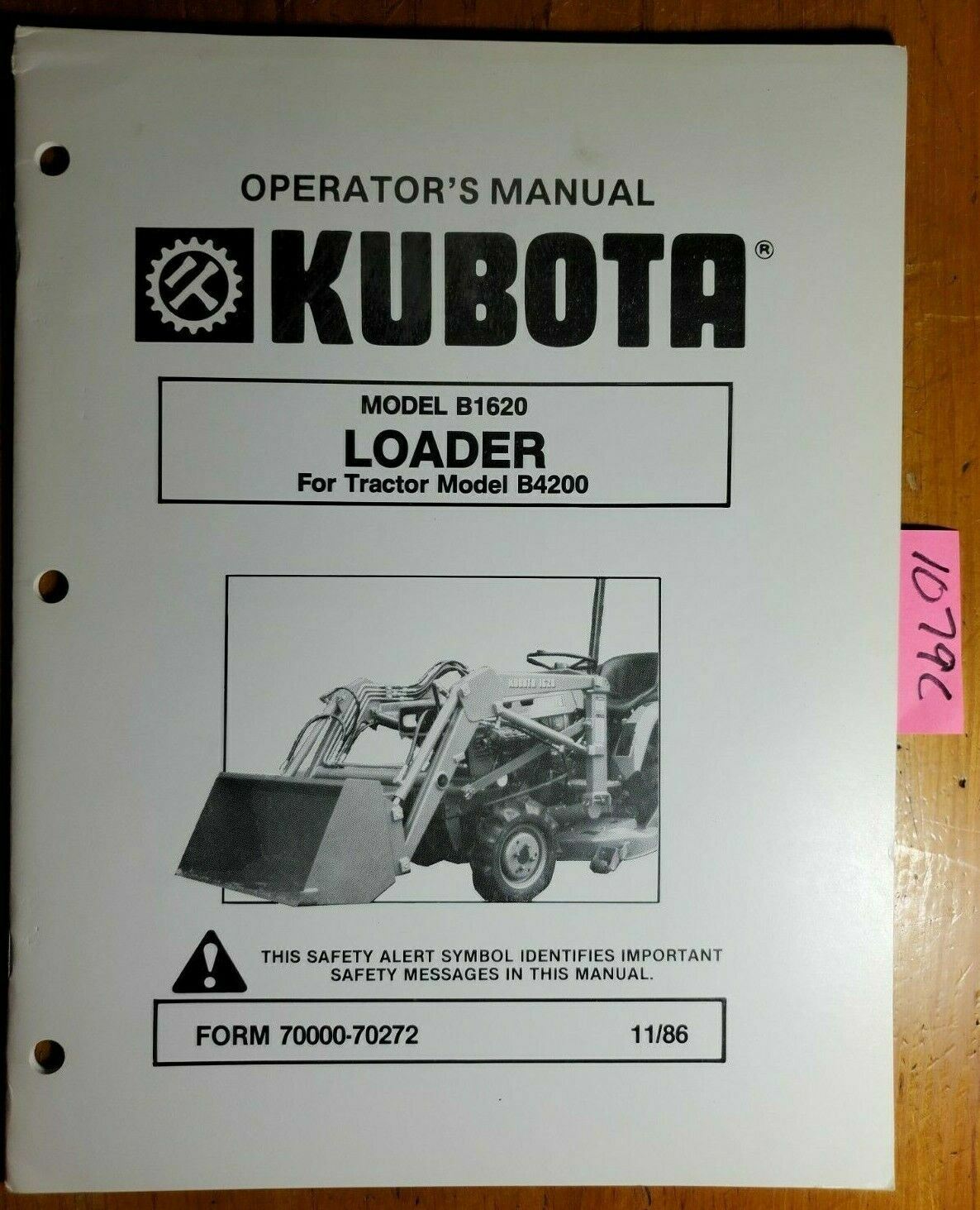 Kubota B1620 Loader for B4200 Tractor Owner\'s Operator\'s 70000-70272 11/86