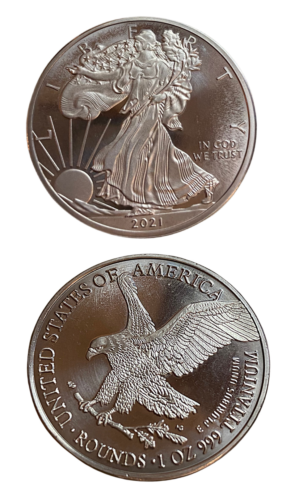 1 TROY OUNCE/OZ .999 Pure TITANIUM Metal Walking Liberty/Eagle Rounds/coins