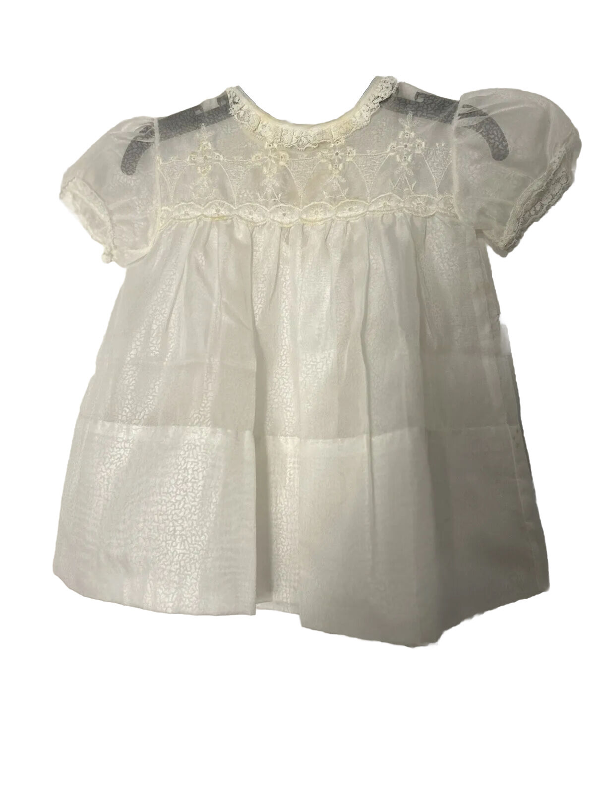 VIntage 1960’s Baby Girl  White Party Dress Sheer  & Lace Shimmer