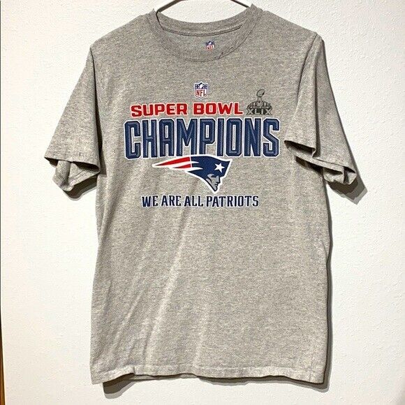 New England Patriots T-Shirt Men\'s M Gray Blue Super Bowl XLIX Champs Football