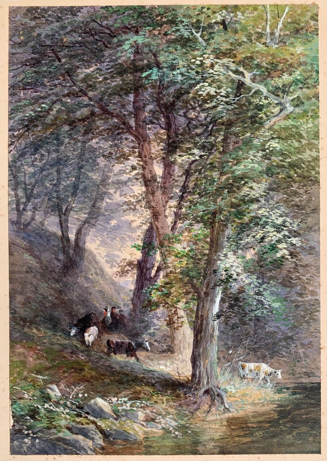 Stunning Original Antique Watercolor English Countryside Broadbury Devon England