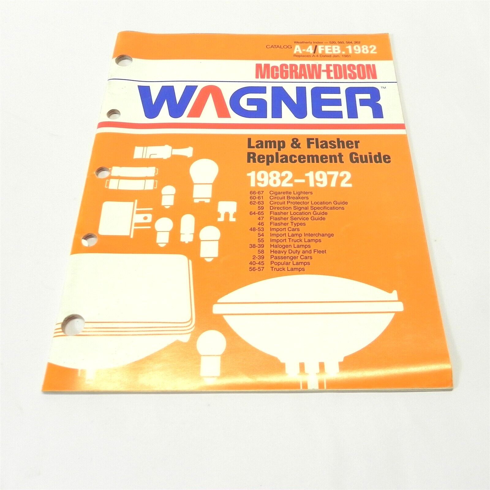 WAGNER LAMP & FLASHER REPLACEMENT GUIDE 1972-82 FEB 1982 NEAR PERFECT CONDITION
