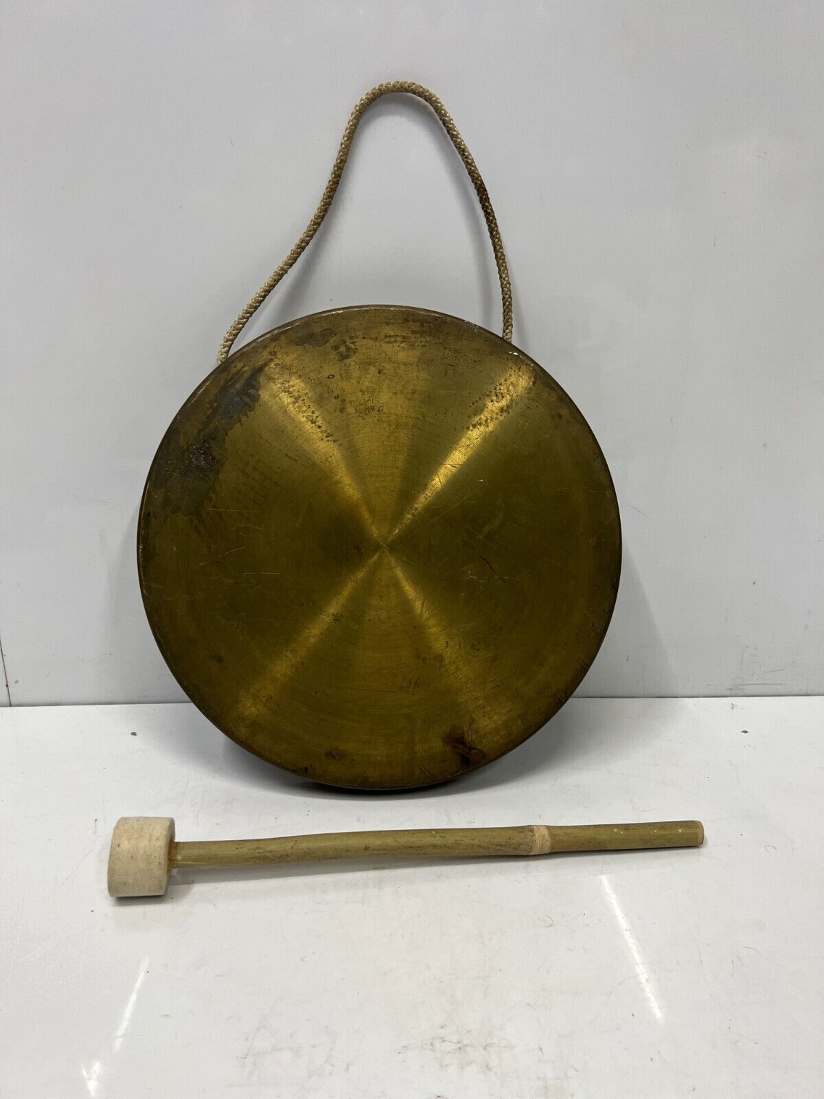 traditional Old Vintage Round PlateBrass Metal  Original Gong Bell With Mallet