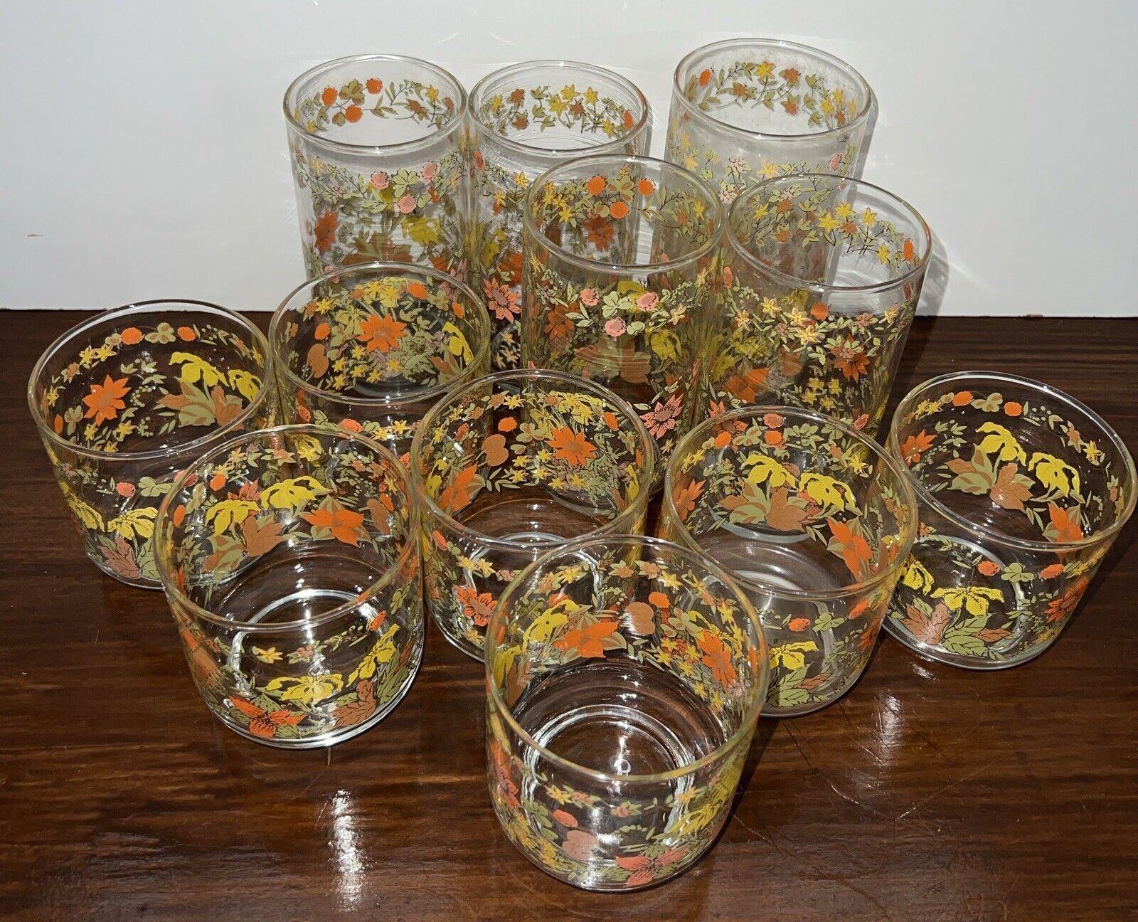 Lot 12 Vintage LIBBEY INDIAN SUMMER Glasses Set Juice Tumbler Drinking 3 Sizes