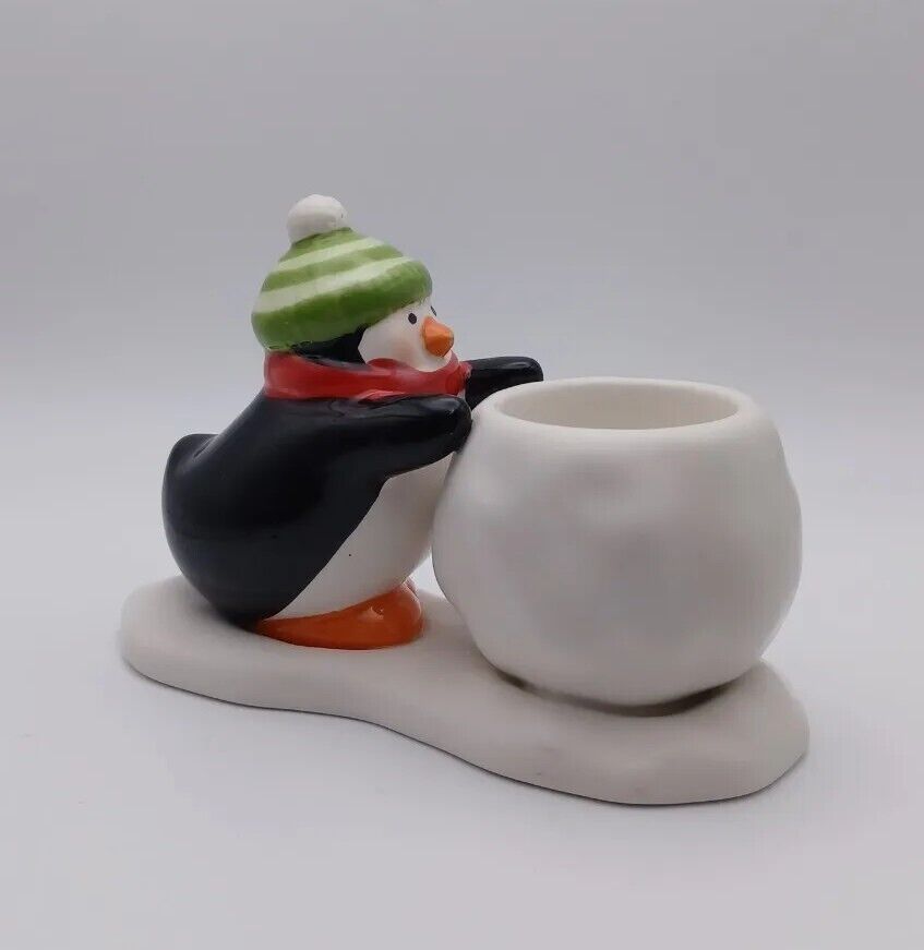 VTG Porcelain Glass Candle Holder Tealight Tealite Hallmark Penguin Snowball