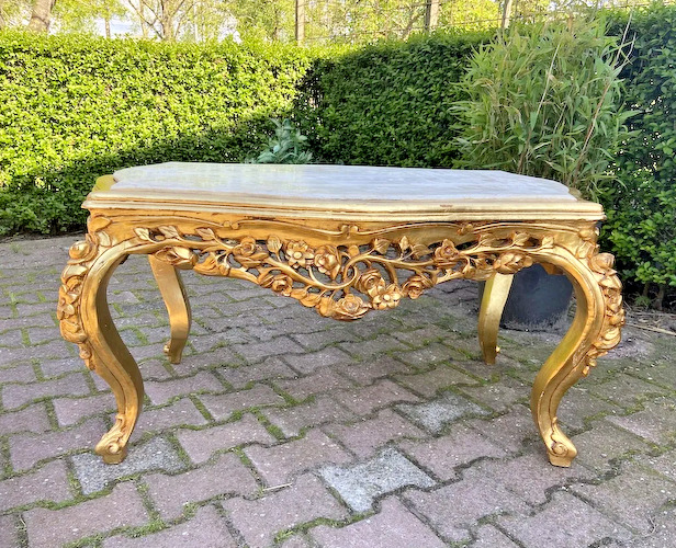 Élégance Royale: French Louis XVI Style Coffee/Salon Table Featuring Marble Top