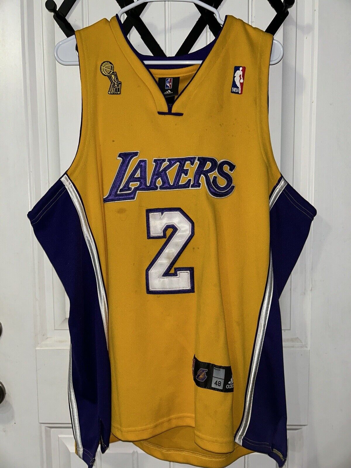 Derek Fisher # 2 Lakers Jersey Adidas NBA Size 48 