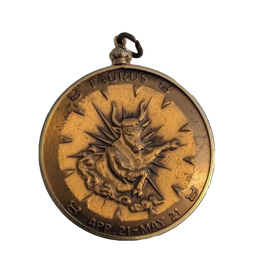 Vintage Zodiac Bronze Pendant Medal Coin  Taurus April 21-May21