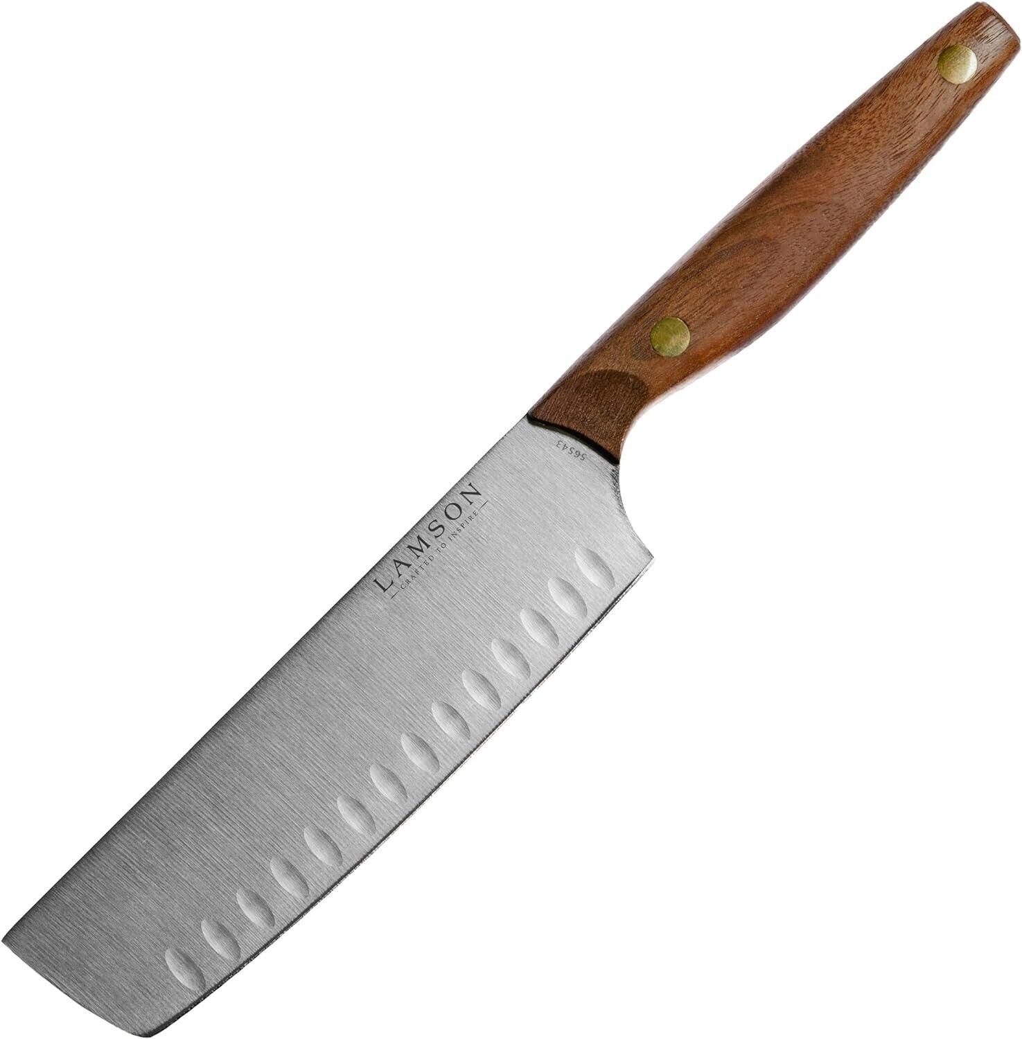 Lamson 7″ Vintage Nakiri Knife with Kullenschliff Edge Walnut Handle 56543