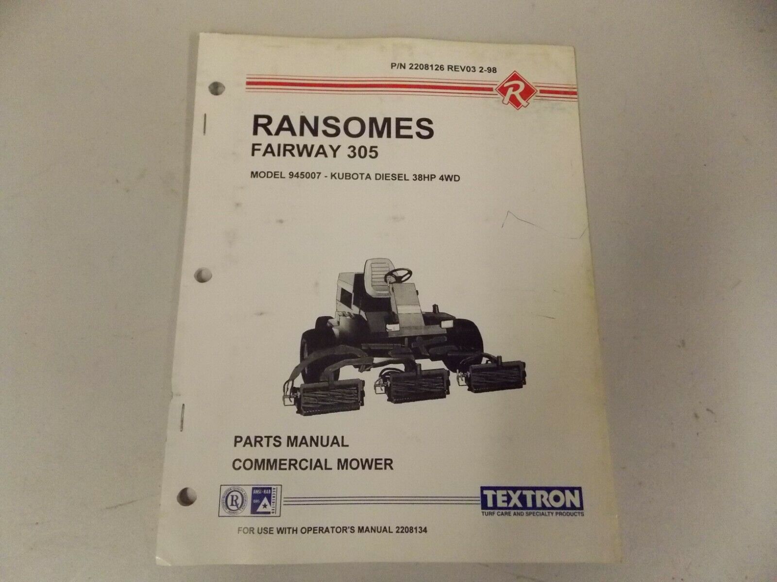 RANSOMES PARTS MANUAL FOR FAIRWAY 305 GOLF REEL LAWN MOWER