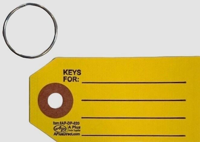 Yellow Reinforced Paper Key Tags w/ Key Rings \