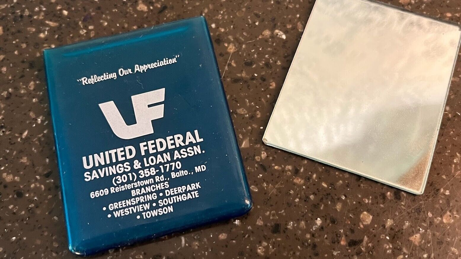 Vintage United Federal Savings and Loan Advertising Pocket Mirror promotional