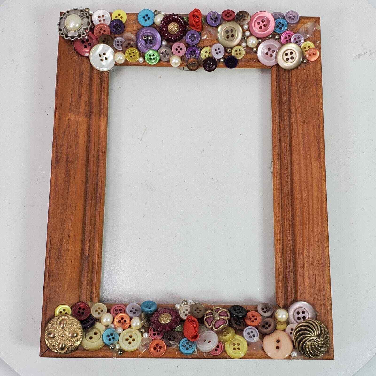 Vintage Handcrafted Button & Wood Frame 7.5x9.5