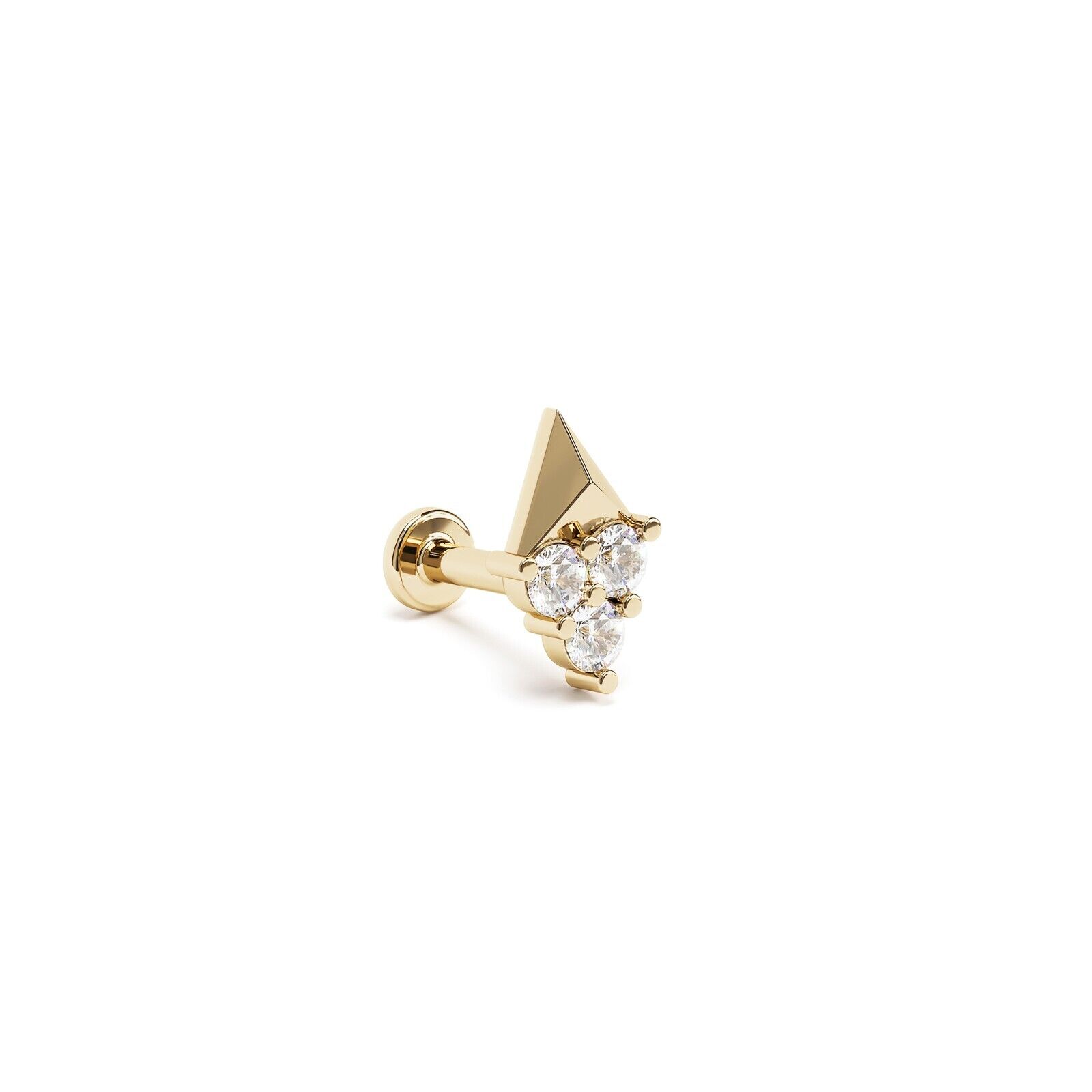 14K REAL Solid Gold Trio Diamond Pyramid Stud Cartilage, Helix, Conch 16G SINGLE