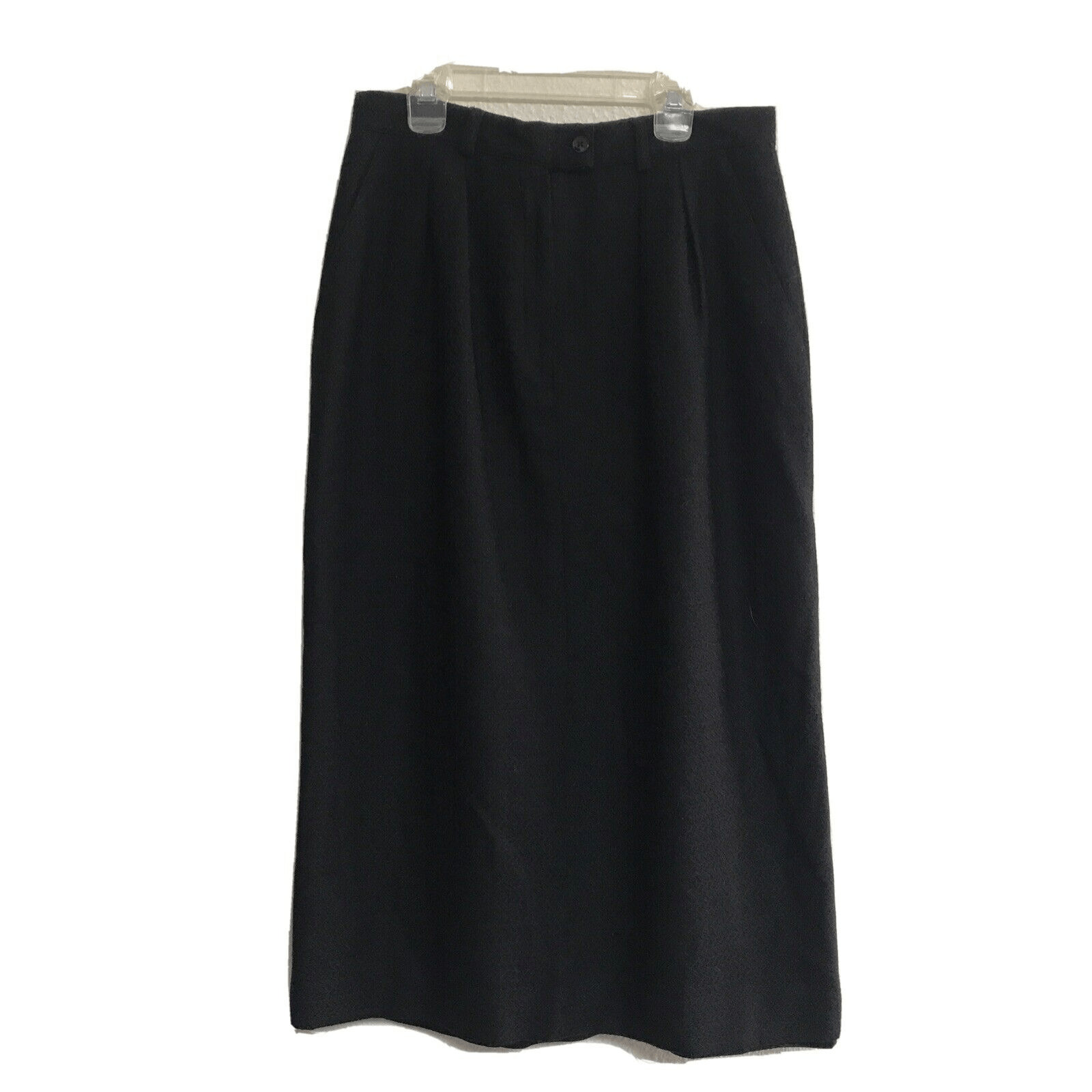 Jones New York Women Skirt 14 Black Midi Front Zip Button Lined Vintage Pleated
