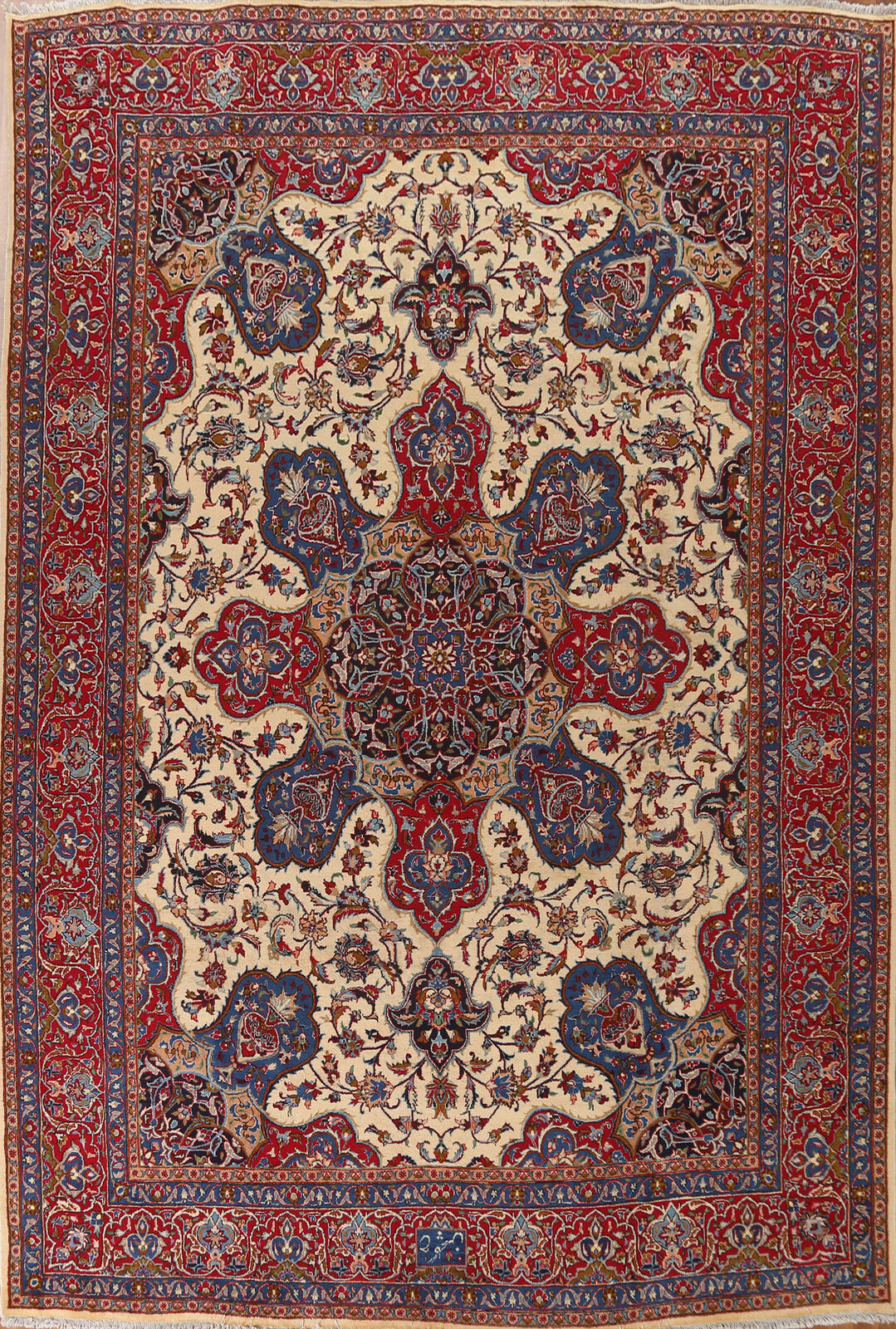 Vintage Floral Kashmar Ivory Wool Hand-knotted Dining Room Area Rug 10x12 Carpet