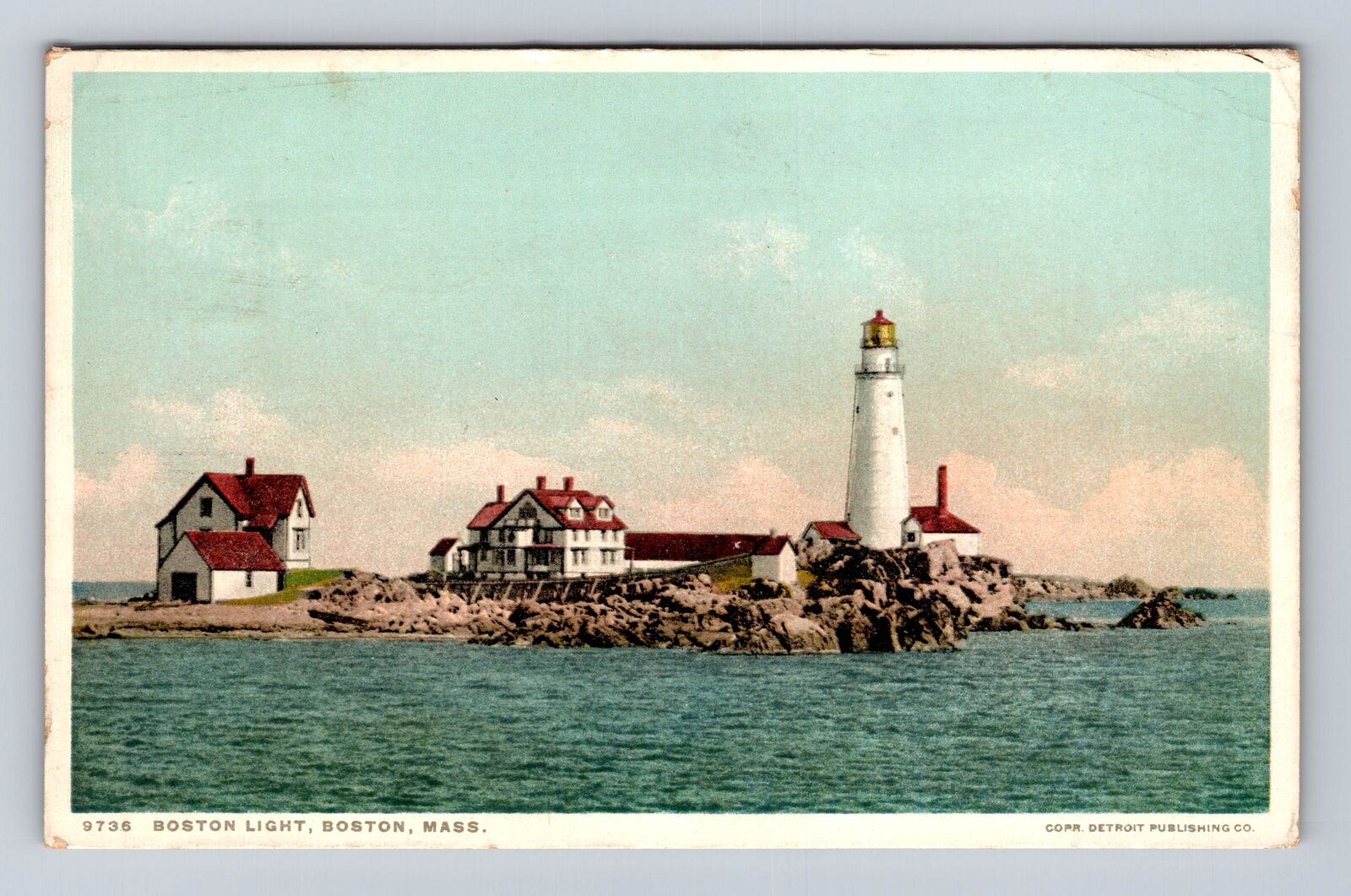 Boston MA-Massachusetts, Boston Light, Antique Vintage Souvenir Postcard