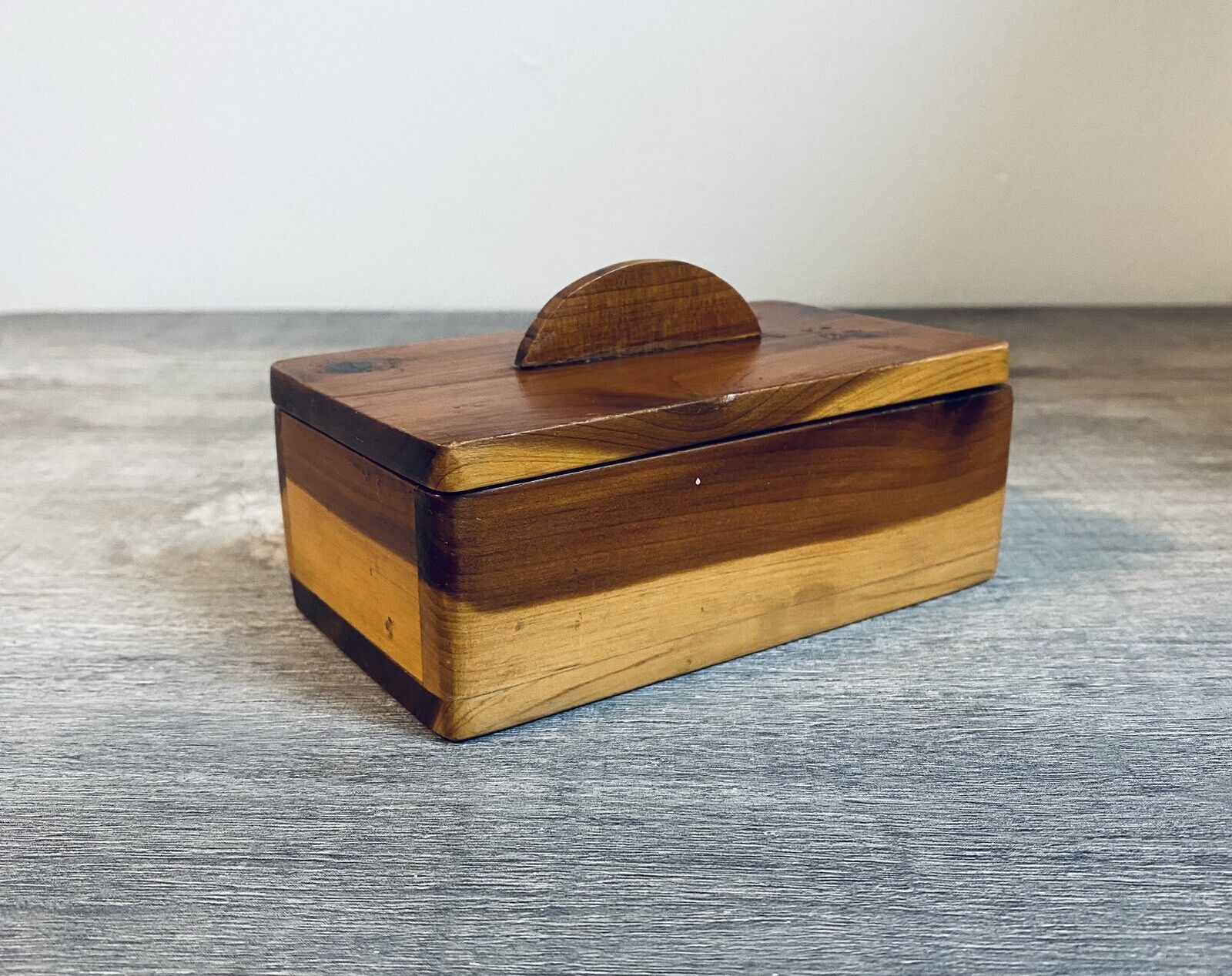 Small Vintage Hand Crafted Wooden Trinket Jewelry Box 