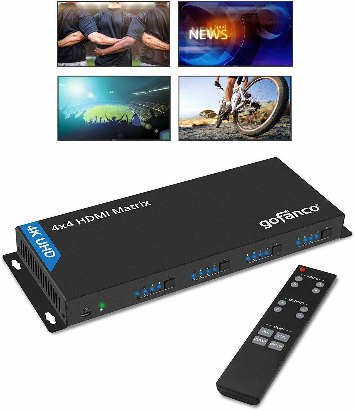 gofanco 4K 4x4 HDMI Matrix Splitter - 4K/60Hz 4:2:0, EDID, RS 232 - (Matrix44)