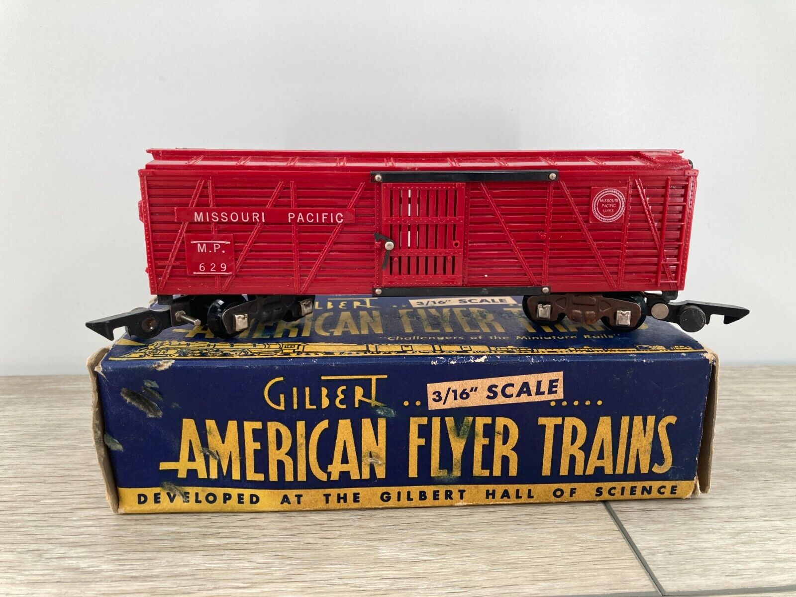 1950 American Flyer 629 Missouri Pacific Open Slat Red Box Car Wrapped Box S Sca