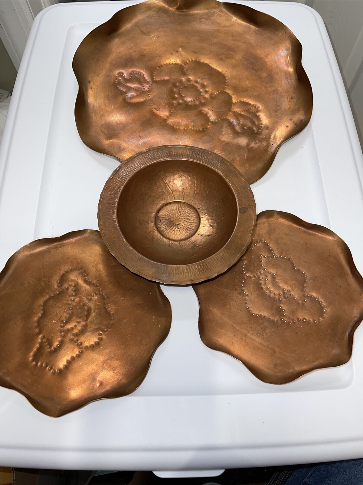 copper plates vintage LOT SET OF (4) FOUR