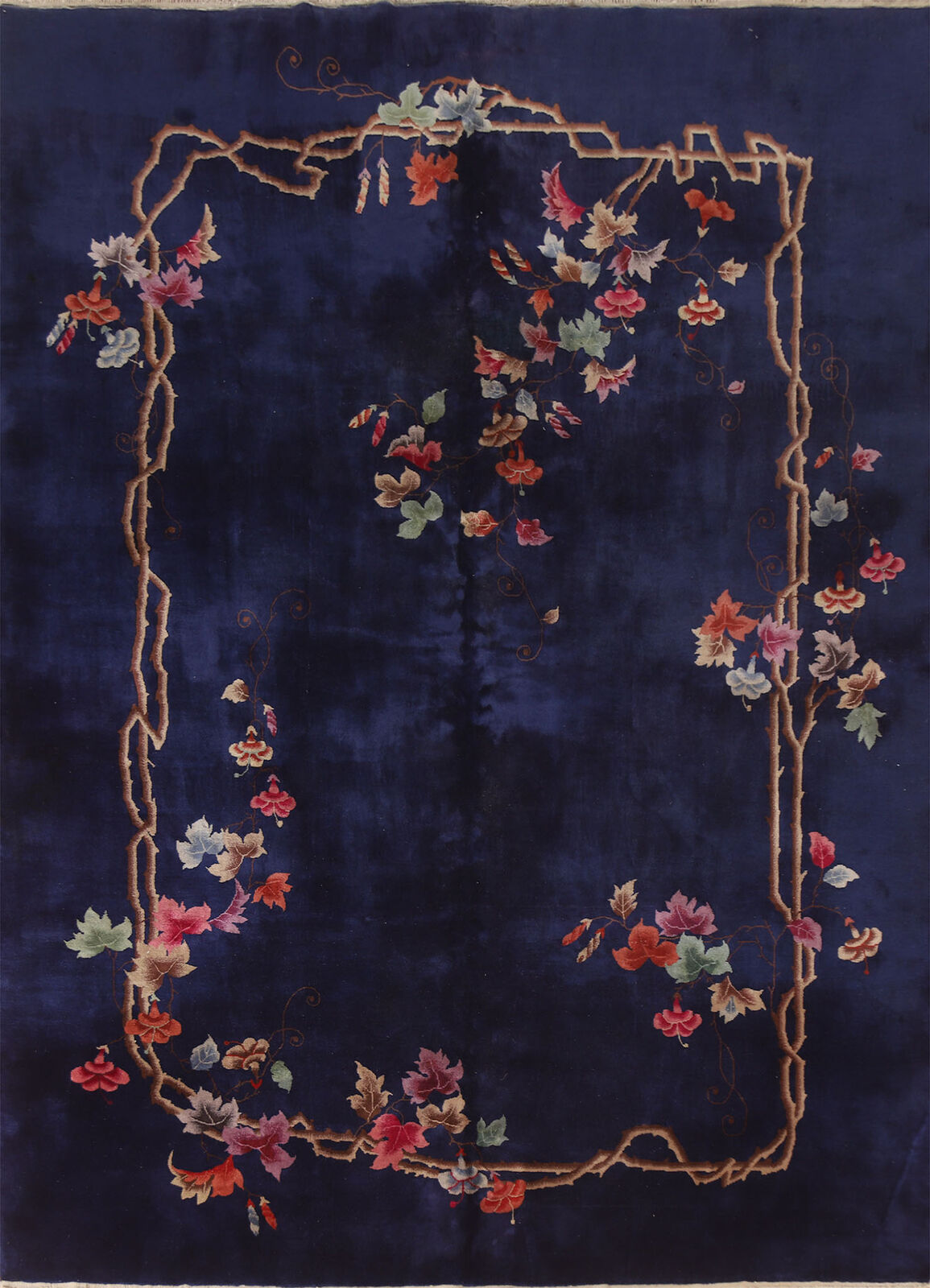 Navy Blue Art Deco Vegetable Dye Area Rug 9x12 Wool Hand-made Oriental Carpet