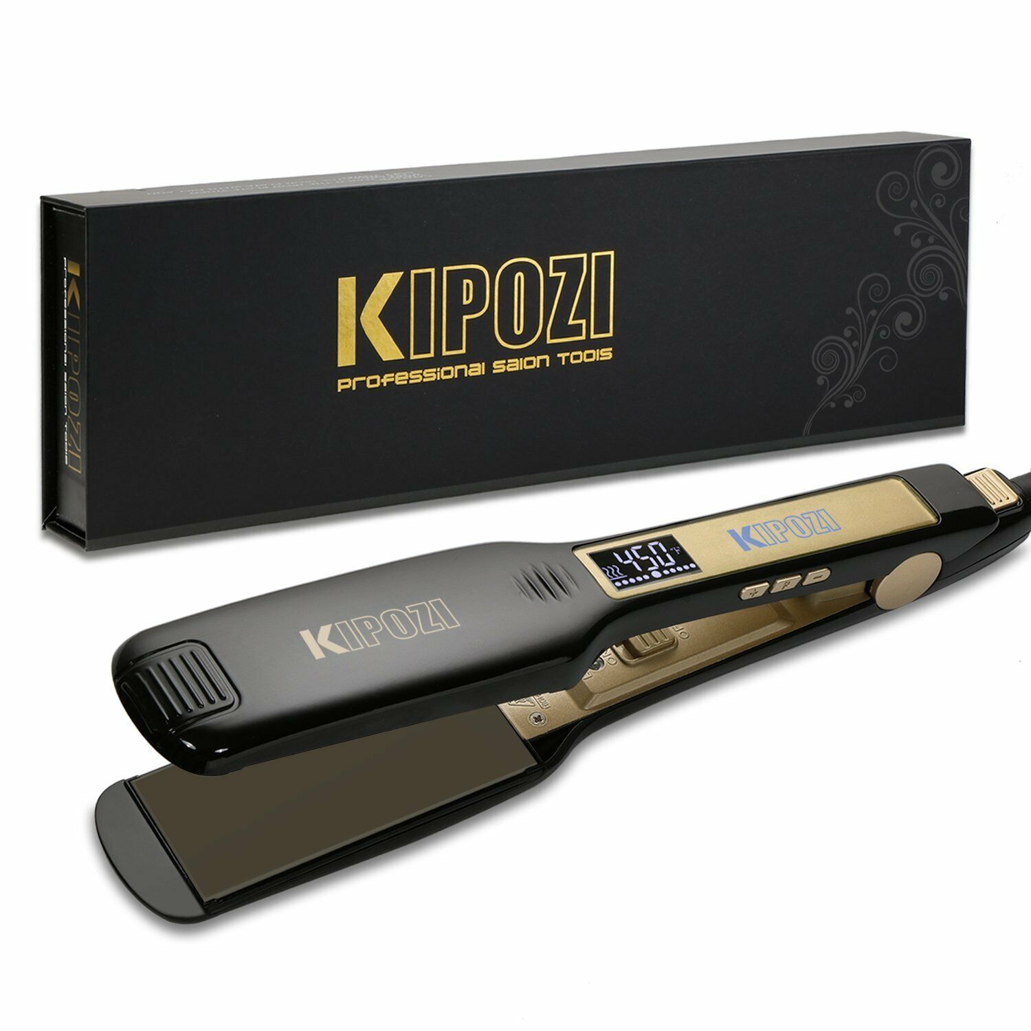 KIPOZI Wide Titanium Hair Straightener Professional Flat Iron Fast Heat Digital
