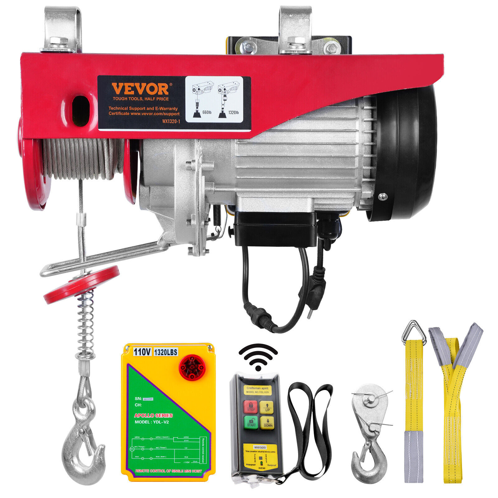 VEVOR Electric Hoist 110V Electric Winch 1320lbs with Wireless Remote Control