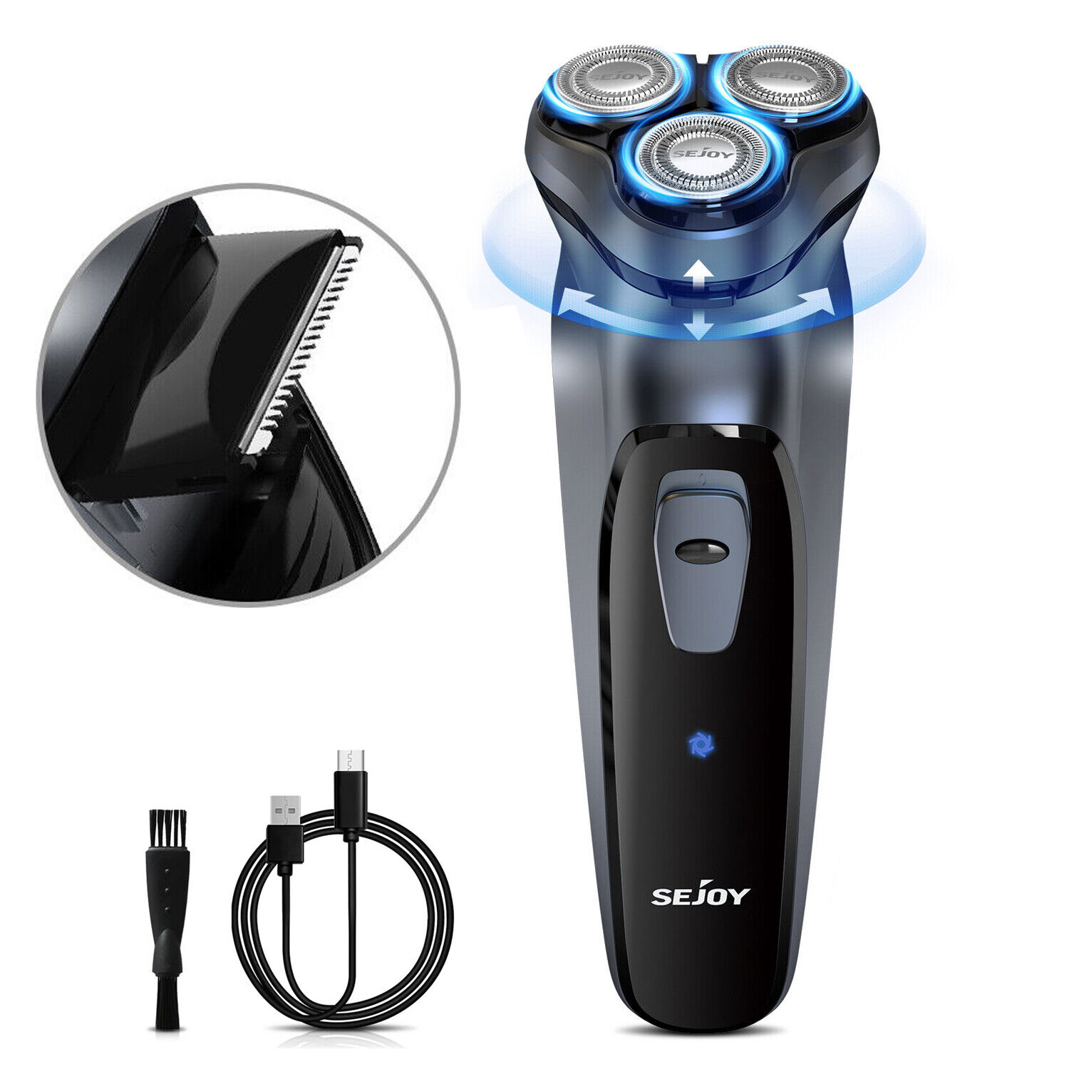 Men\'s Electric Shaver Pop-up Trimmer Rotary Razor Beard Shaving USB Rechargeable