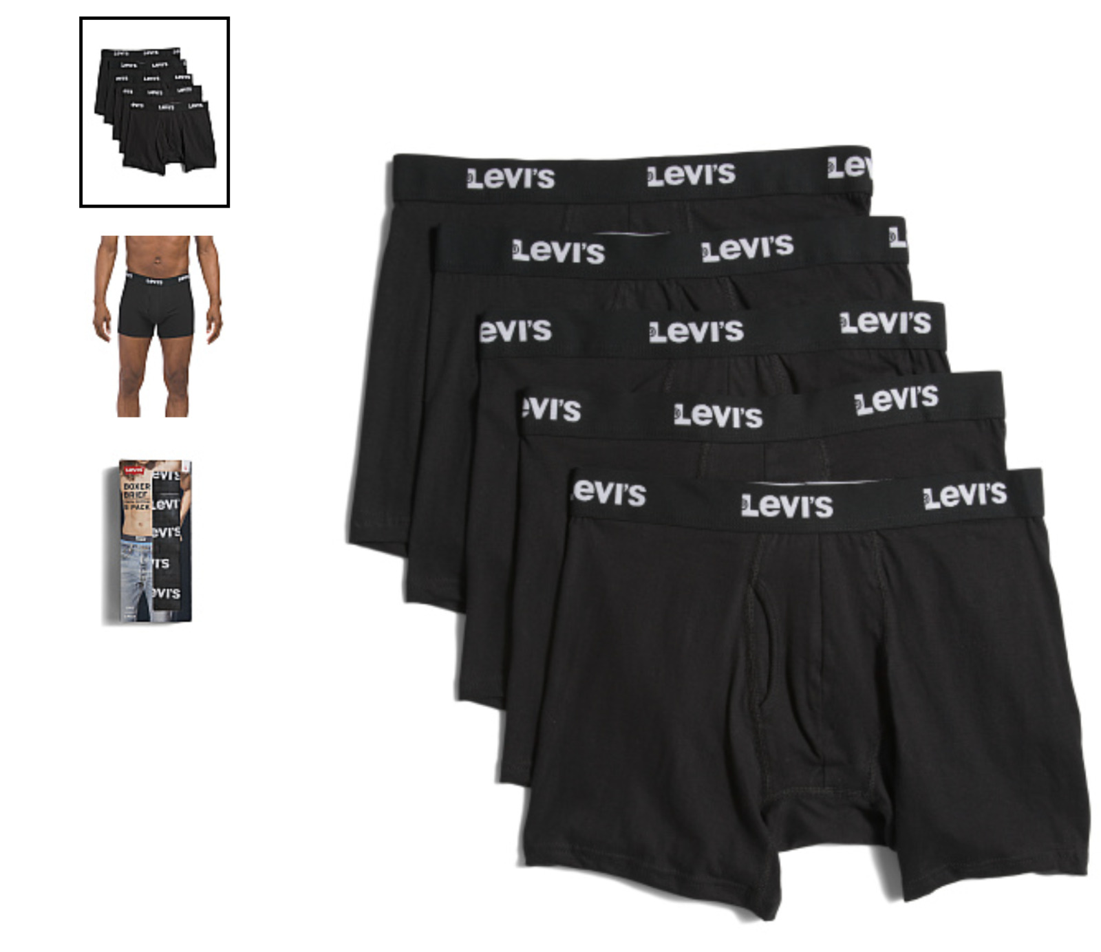 Men\'s Levi\'s 5-Pack Boxer Brief 100% Cotton Underwear (All Black) - 6\
