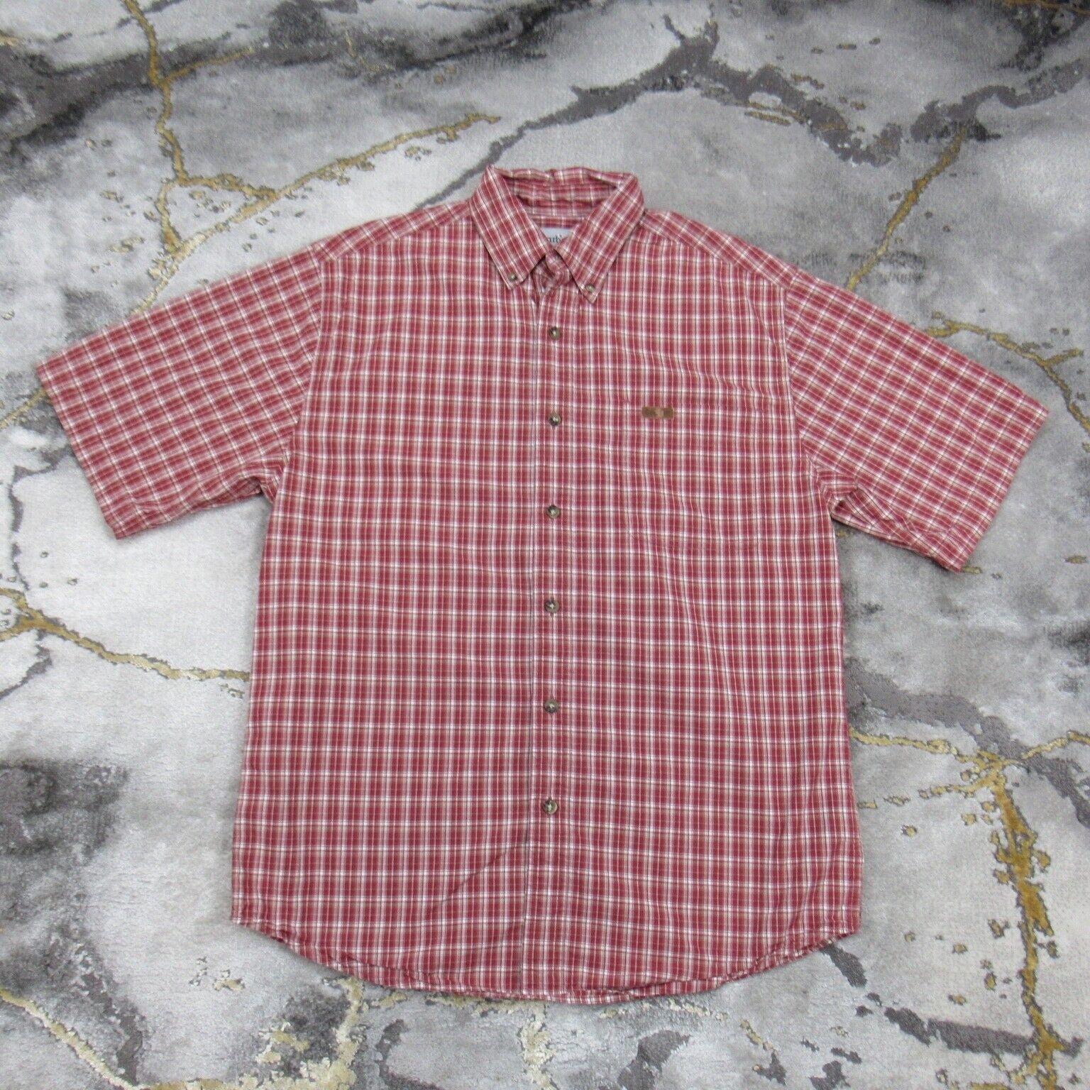 Carhartt Button Down Shirt Men\'s Medium Workwear Short Sleeve Collared Plaid Red