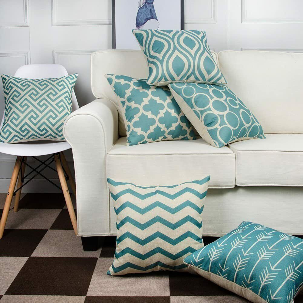 Throw Pillow Cover / Aqua Cushion Cover For Home Decor Set Of 4~18 X 18 Inch