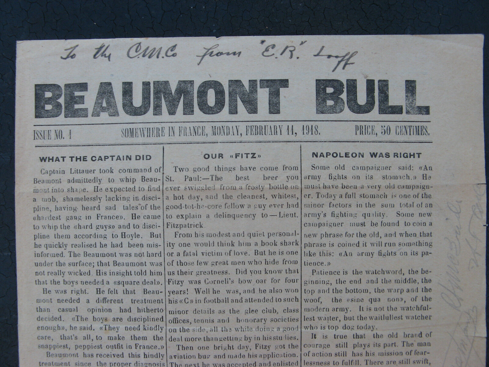 1918 WWI 'BEAUMONT BULL' ARMY AIR SERVICES AEF TRENCH NEWSPAPER rare USAF ORIGIN