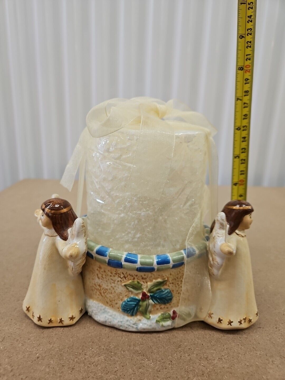 Vintage Circle of Angels Pottery Ceramic Pillar Candle Holder with Candle
