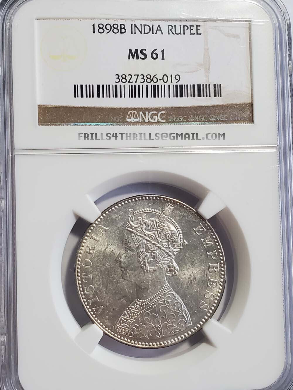 1898 B British India Silver Rupee Coin NGC MS 61 Key Date Rare