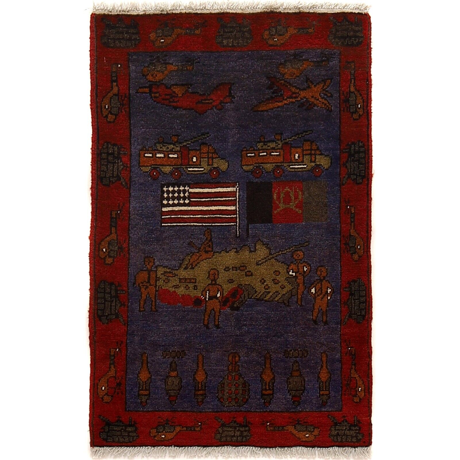 Afghan Woolen Pictorial Style War Rugs Whole Sale prices in Dark Colors Theme