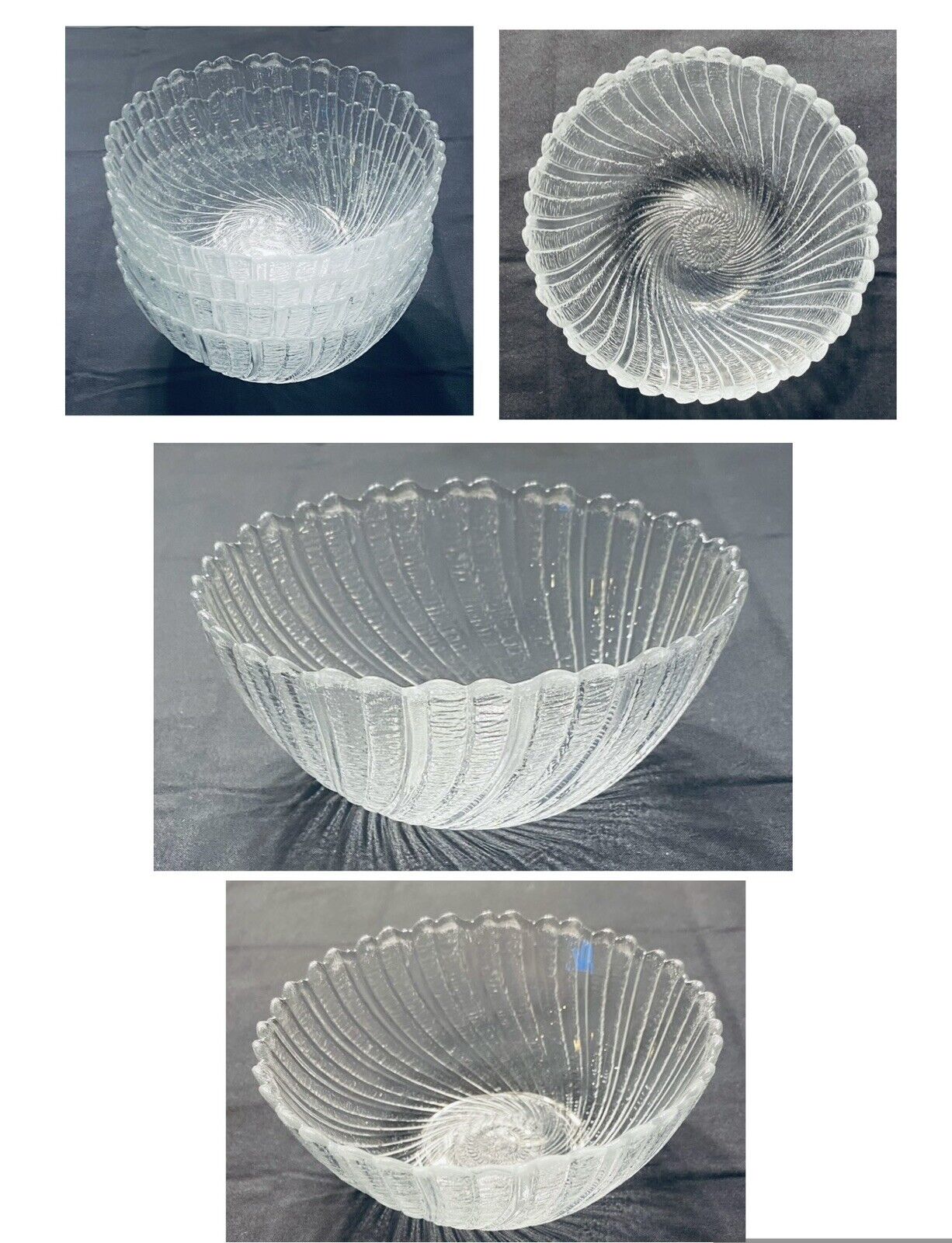 Vintage Arcoroc Cereal Bowls SEA BREEZE Glass Swirl Scalloped FRANCE 5-Pc Set
