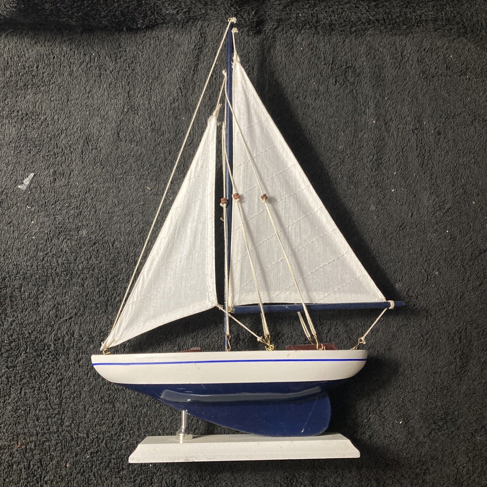 Vintage Sailboat Model with Cloth Sails