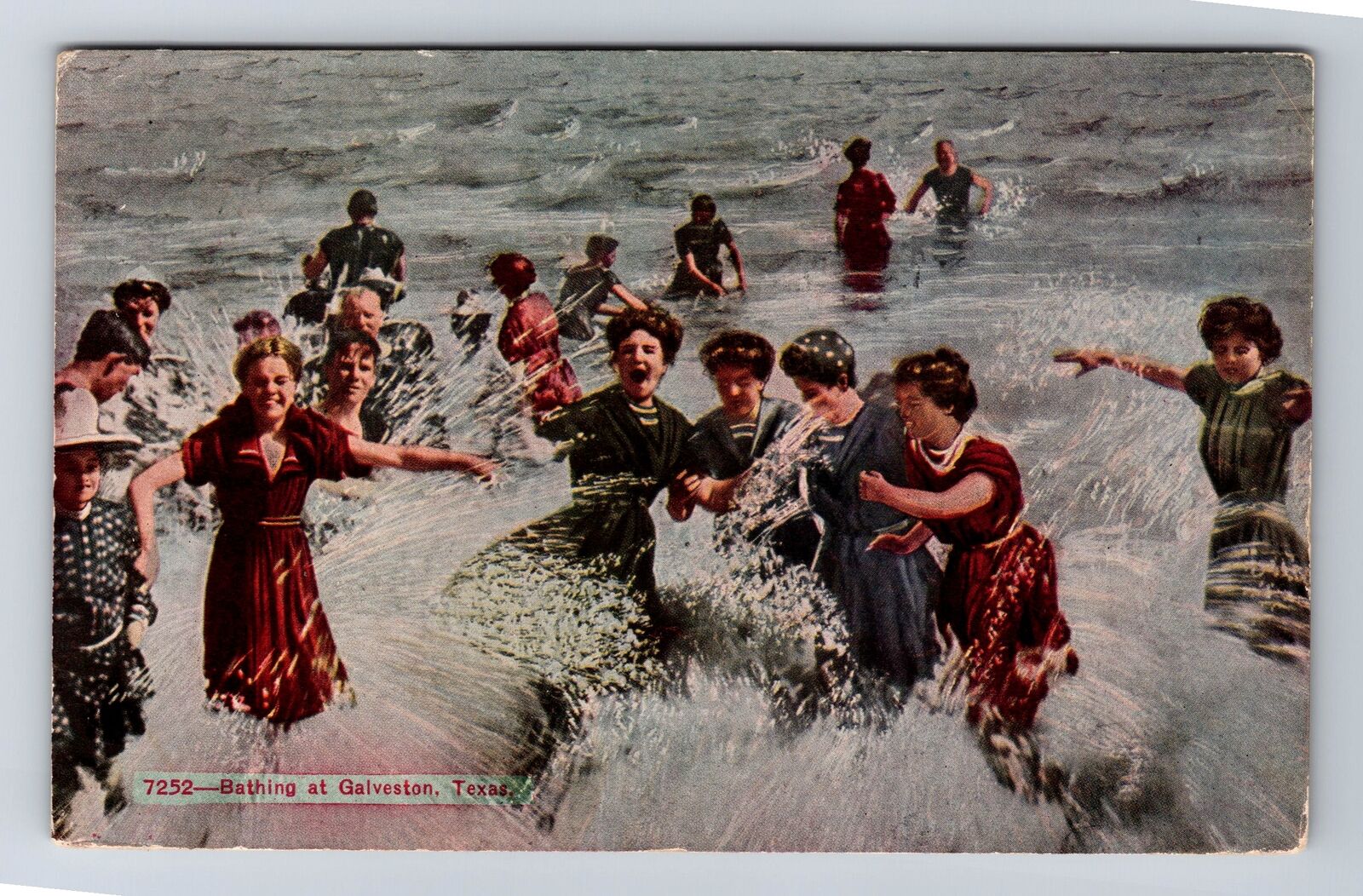 Galveston TX-Texas, Bathing, Swimming, Antique, Vintage c1914 Postcard