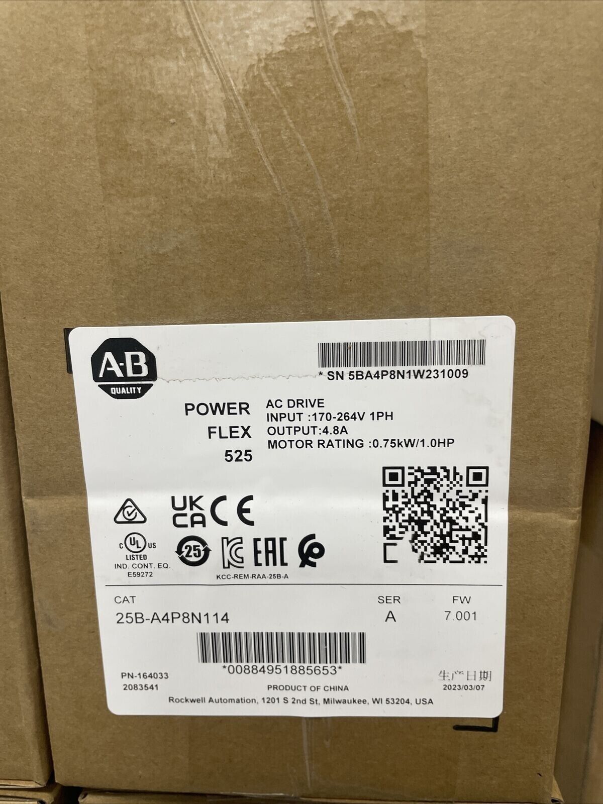 25B-A4P8N114 PowerFlex 525 0.75KW(1HP) AC Drive New Original 25BA4P8N114
