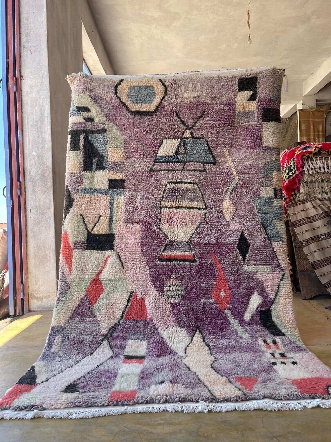 Moroccan Rug Boujaad Handmade Berber 5x8 ft Purple wool  berber boho Rug