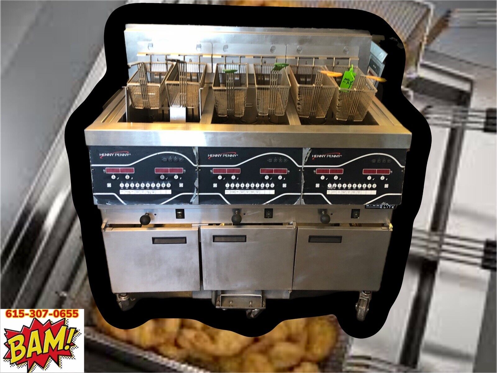 Henny Penny 3 Well Electric Open Freestanding Fryer with Oil Filtration System